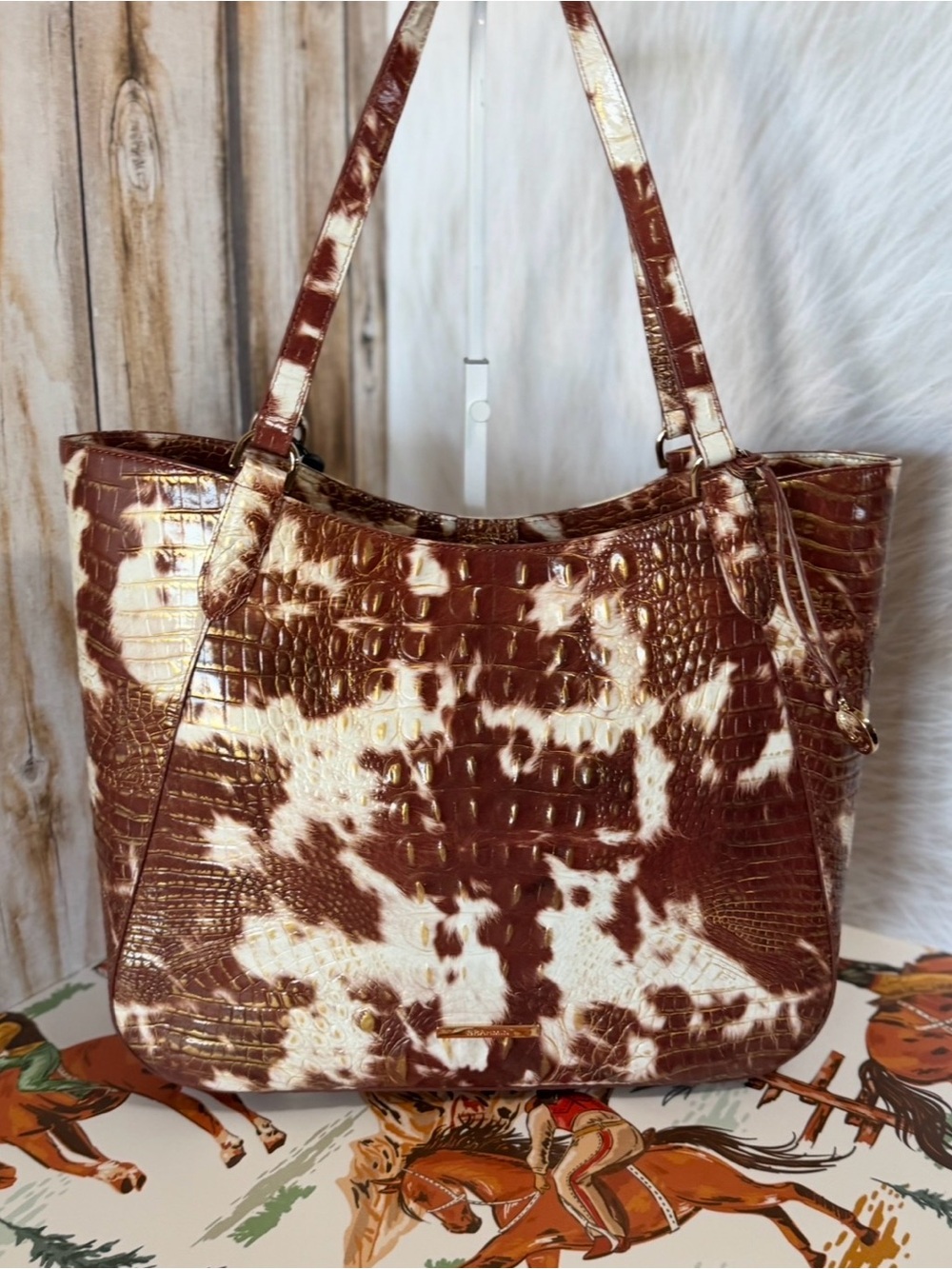 FIRM >>> BRAHMIN SUMMER RODEO ALIZA TOTE NWT COW ANIMAL PRINT LEATHER HTF